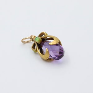 Art Nouveau Amethyst Briolette, Enamel, and 14K Gold Swirl Charm image 5