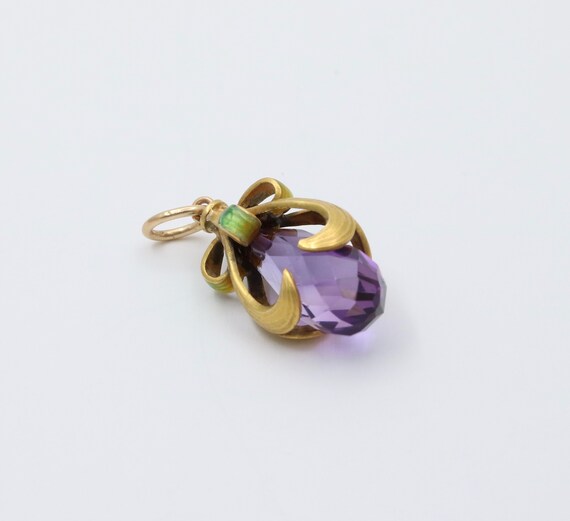 Art Nouveau Amethyst Briolette, Enamel, and 14K G… - image 5