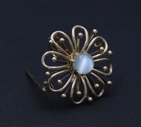 Vintage 14K Gold and Moonstone Flower Pendant, Pin - image 3