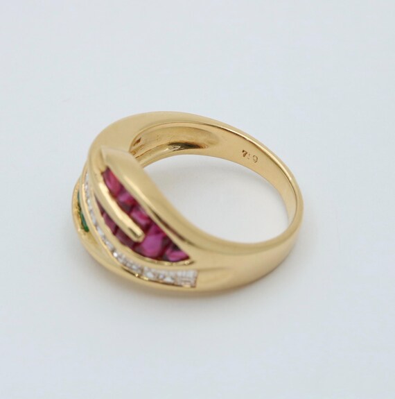 Natural Emerald, Ruby, and Diamond Leaf Ring - image 5