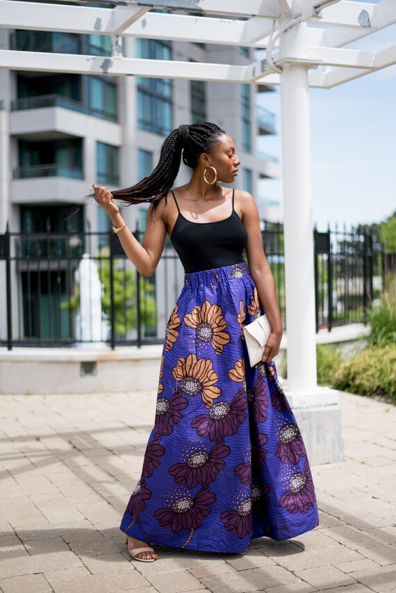 African Maxi Skirt Blue Ankara Summer Skirt Long Ankara | Etsy