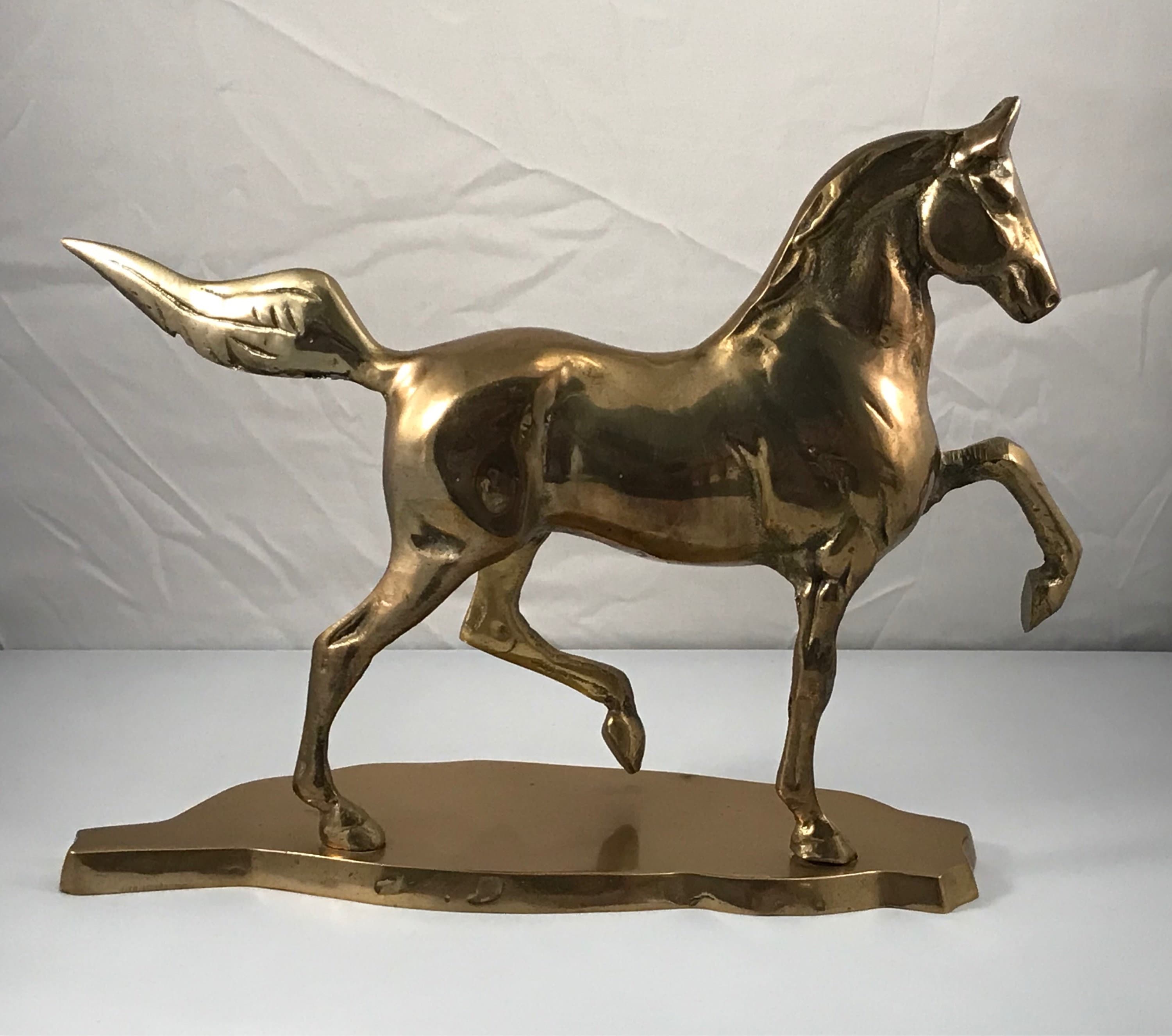 Large Vintage Brass Statue - Horse Sculpture on Base