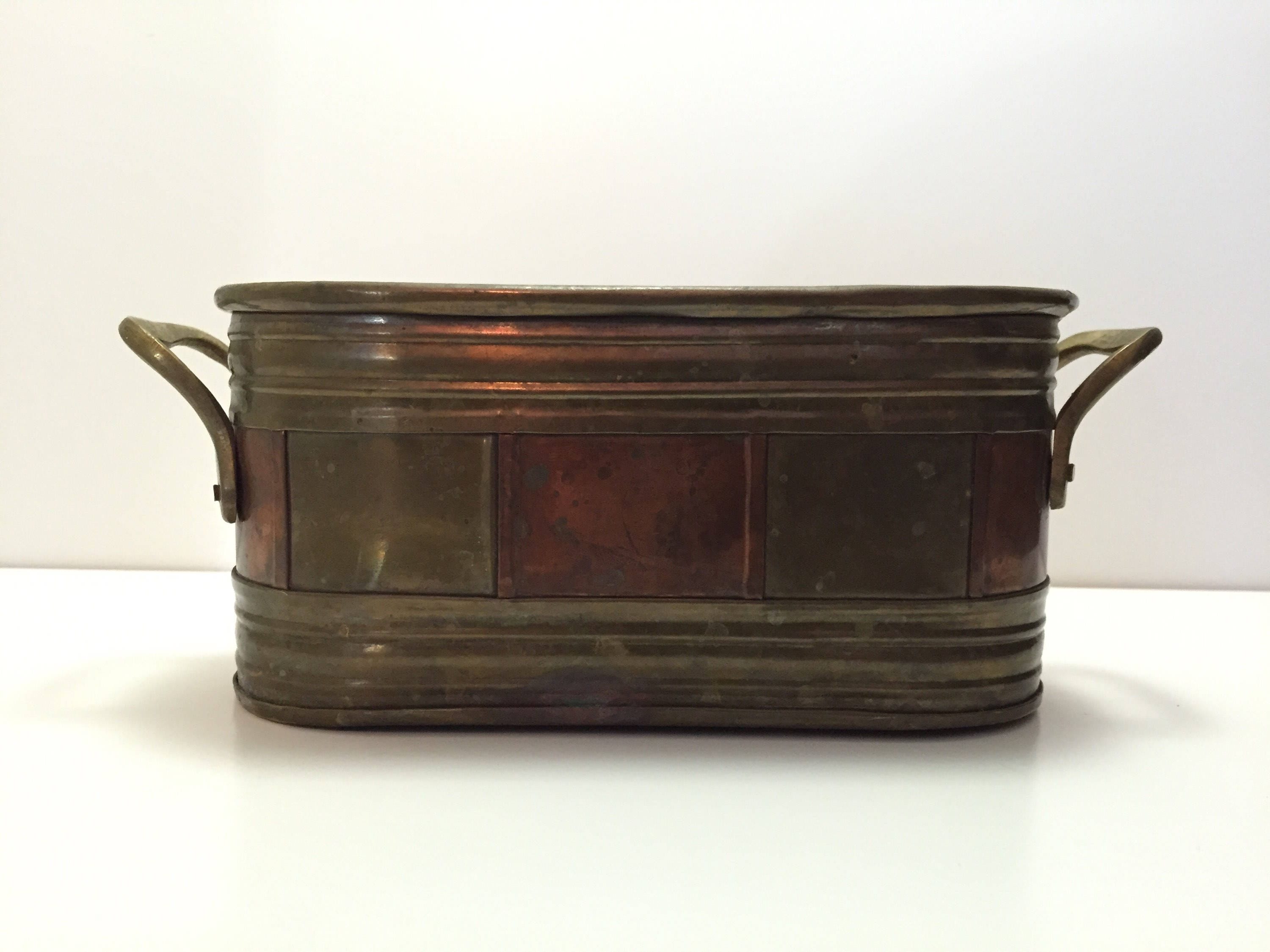 Copper & Brass Jardiniere Planter, Oval with brass handles.