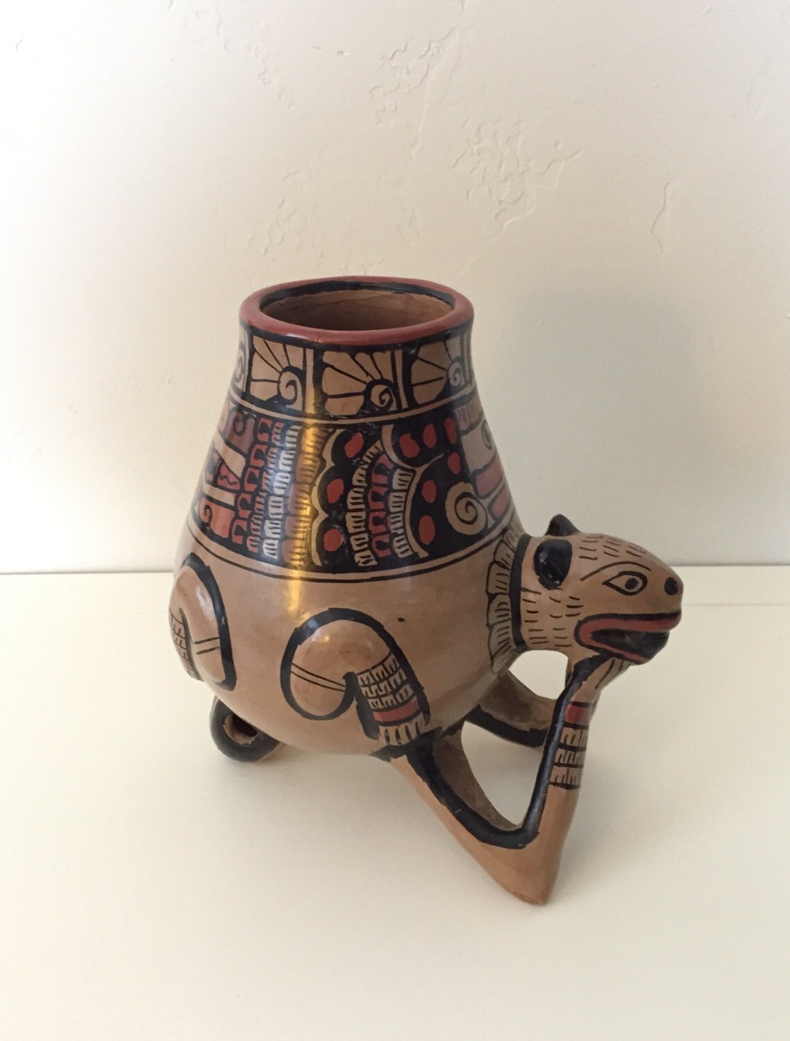 Central American Jaguar Fetish Pottery Figural Vessel, Honduras, Lenca