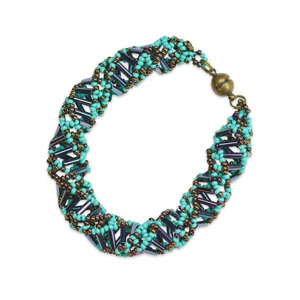 DNA Turquoise and Bronze Beaded Bracelet - [9.5" Long] - EF-JWL-A-00118