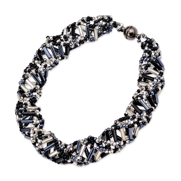 DNA Black & Crystal Beaded Bracelet - [9.5" Long] - EF-JWL-A-00105