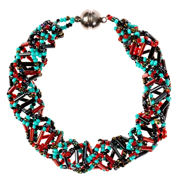 DNA Turquoise and Red Beaded Bracelet - [9 1/2'' Long] - EF-JWL-A-00120