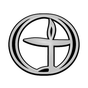 Unitarian Universalist Flaming Chalice Plastic Auto Emblem - [Silver][3.5" x 3"] - EF-EMB-P-00049