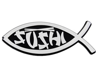 Sushi Fish Plastic Auto Emblem - [Silver][5" x 2"] - EF-EMB-P-00010