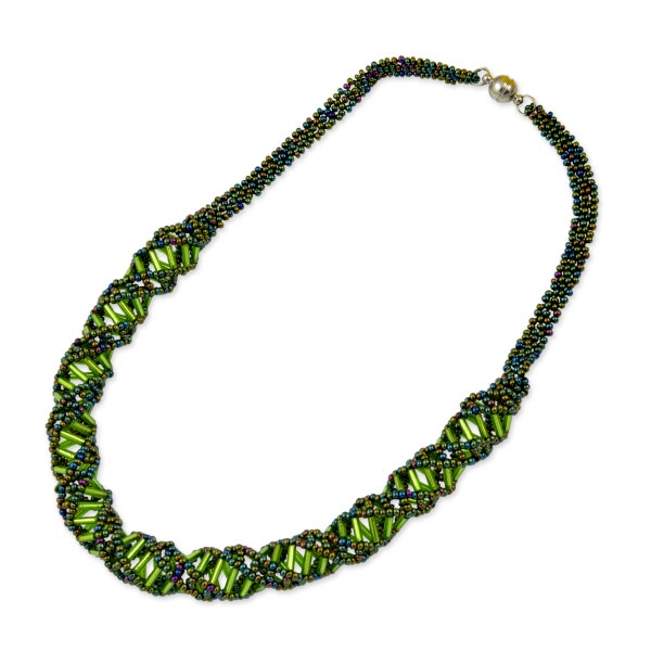 DNA Green Iris & Lime Beaded Necklace - [18" Long] - EF-JWL-A-00010