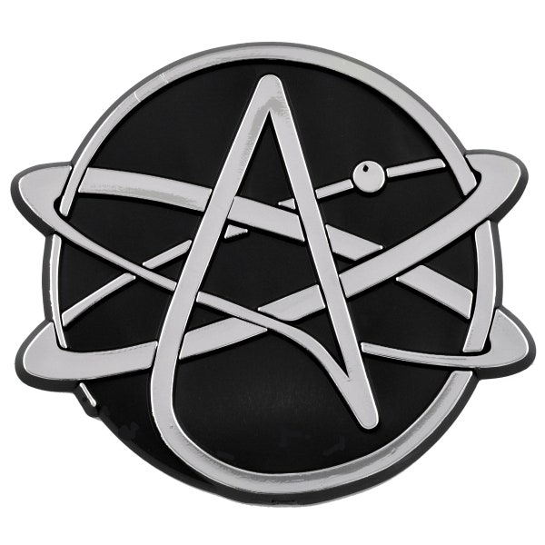 Round Atheist Atom Plastic Auto Emblem - [Silver][3.5" x 3.25"] - EF-EMB-P-00076