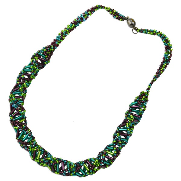 DNA Purple, Emerald & Lime Beaded Necklace - [18" Long] - EF-JWL-A-00001