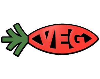 Vegetarian Carrot Orange & Green Plastic Auto Emblem - [Orange][6" x 2"] - EF-EMB-P-00050