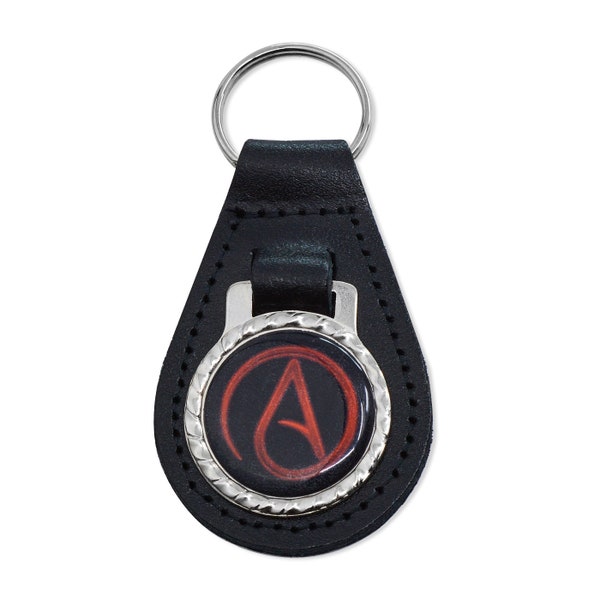 Circle A for Atheist Leather Key Chain Fob - [Black][3" Tall] - EF-ACC-K-00008