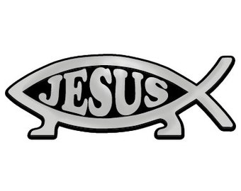 Jesus Fish with Feet Plastic Auto Emblem - [Silver][5" x 2"] - EF-EMB-P-00062