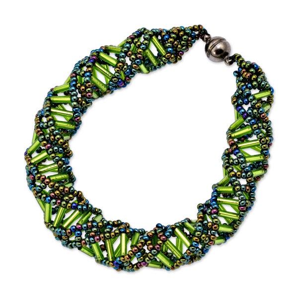 DNA Green Iris & Lime Beaded Bracelet - [9.5" Long] - EF-JWL-A-00110
