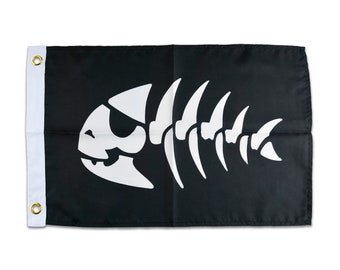 FSM Jolly Pirate Fish Flag - [Black & White][18" x 12"] - EF-FLG-00002