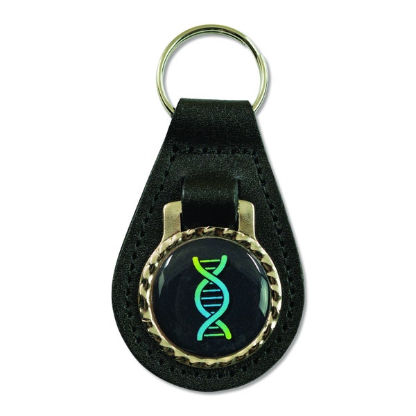 DNA Strand Leather Key Chain Fob - [Black][3" Tall] - EF-ACC-K-00025