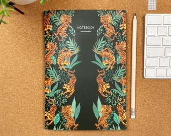 A5 Tigers Notebook | Lined Exercise Book | Dark Green