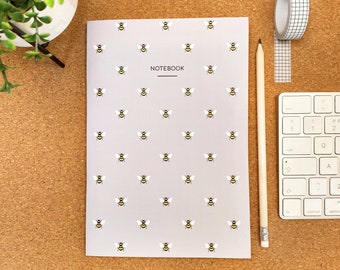 A5 Bees Pattern Notebook | Grey Lined Exercise Book