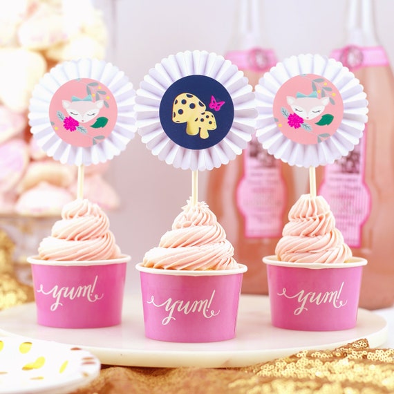 12 Woodland Cupcake Toppers Set Woodland Animals Enchanted Etsy