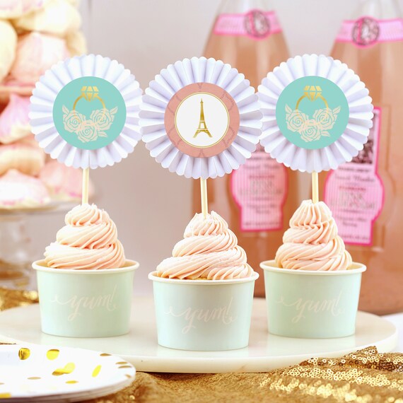 12 Paris Bridal Shower Cupcake Toppers Engagement Party Etsy