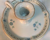 Haviland Limoges Candlestick with blue flowers and gold trim
