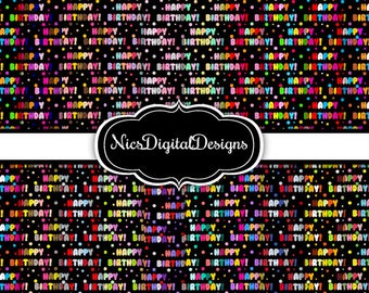 20 Digital Papers. Happy Birthday Font on Black (1F no 2) for Personal Use and Small Commercial Use Scrapbooking
