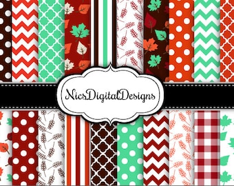 20 Digital Papers. Mixed Patterns in Autumn Colours (2B no 8) for Personal Use and Small Commercial Use scrapbooking