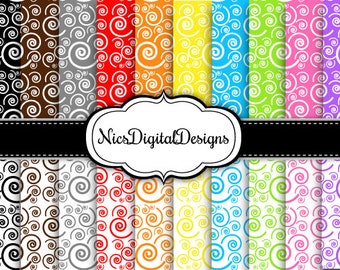 20 Digital Papers. Spirals in Pretty Rainbow Colours (1G no 1) for Personal Use and Small Commercial Use Scrapbooking