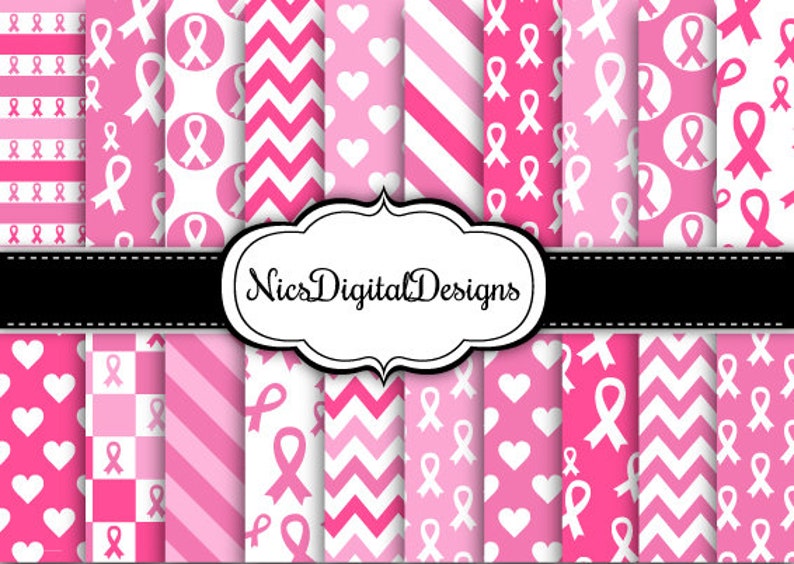 20 Digital Papers. Think Pink-Breast Cancer Awareness 7G no 1 for Personal Use and Small Commercial Use scrapbooking Scrapbooking image 1