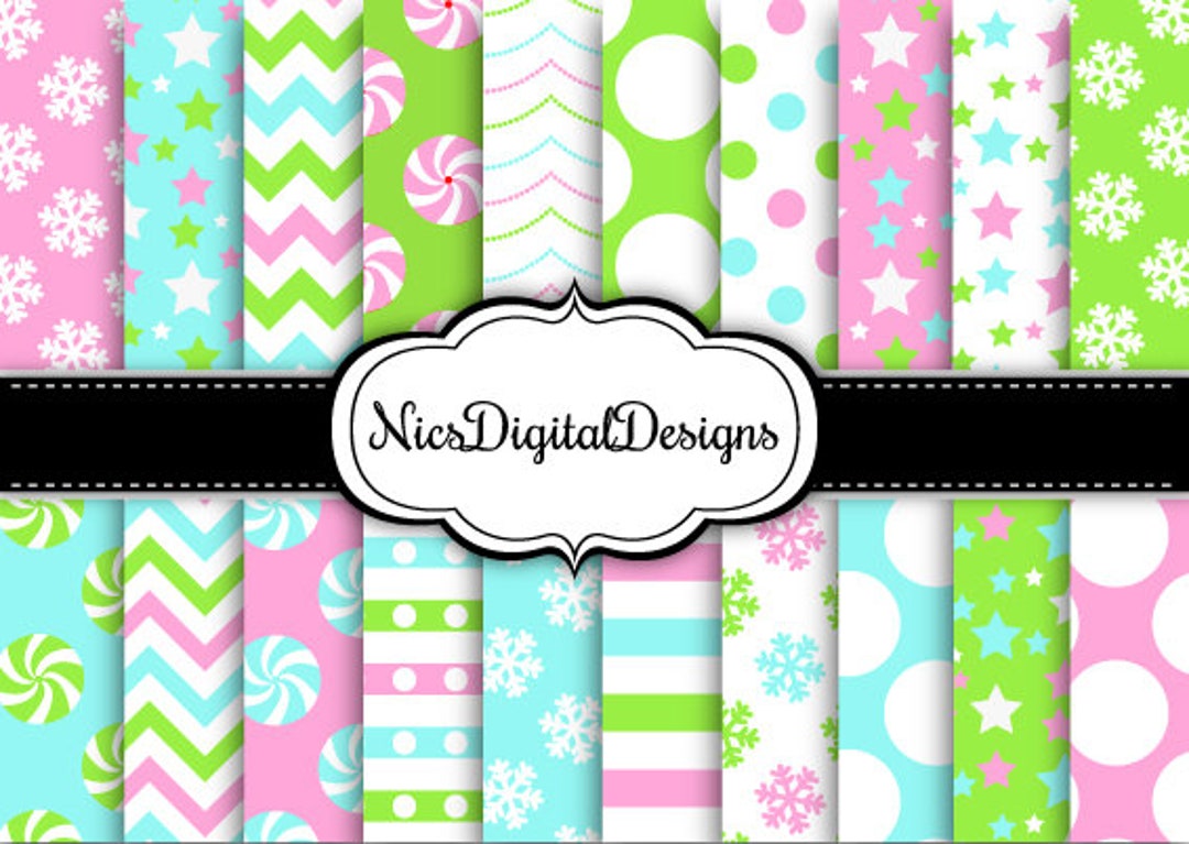 20 Digital Papers. Candy Christmas Patterns in Blue and Pink - Etsy