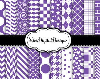 20 Digital Papers. Single Colour in Royal Purple and White (5 no 15) for Personal Use and Small Commercial Use Scrapbooking