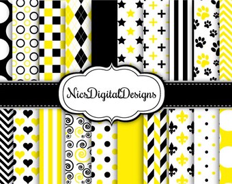 20 Digital Papers. 2 Tone Colours in Black and Yellow (9A no 7) for Personal Use and Small Commercial Use Scrapbooking