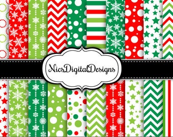 20 Digital Papers. Winter Snowflakes in Christmas Colours (2A no 1) for Personal Use and Small Commercial Use Scrapbooking