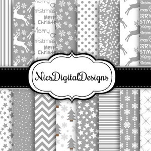 20 Digital Papers. Winter Nights in Silver and White (3B no 7) for Personal Use and Small Commercial Use Scrapbooking