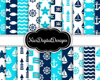 Nautical Digital Paper NAUTICAL PATTERNS Navy backgrounds