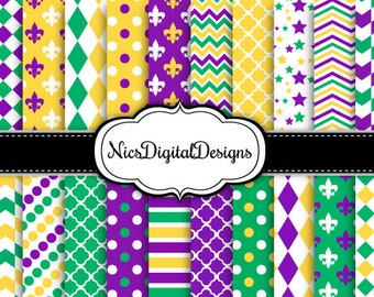 20 Digital Paper. Patterns in Mardi Gras Colours (3L no 4) for Personal Use and Small Commercial Use Scrapbooking