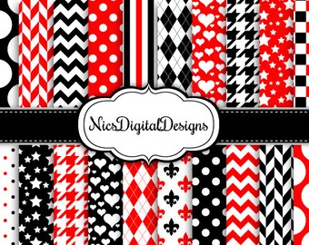 20 Digital Papers. 2 Tone Colours in Black and Red (9B no 16) for Personal Use and Small Commercial Use Scrapbooking