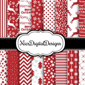 20 Digital Papers. Winter Nights in Red and White (3B no 8) for Personal Use and Small Commercial Use Scrapbooking