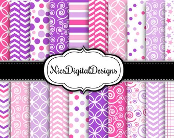 20 Digital Papers. 4 Tone Patterns in Pink and Purple (4A no 1) for Personal Use and Small Commercial Use Scrapbooking