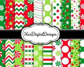 20 Digital Papers. Candy Christmas Patterns in Red and Green (3B no 1) for Personal Use and Small Commercial Use Scrapbooking
