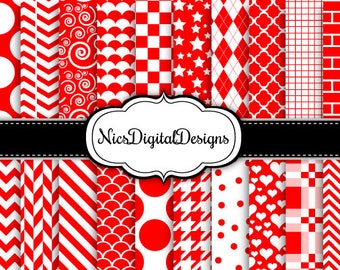 20 digital papers-Single Colour in Red and White  (5 no 17) for Personal Use and Small Commercial Use Scrapbooking
