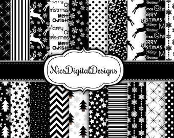 20 Digital Papers. Winter Nights in Black and White (3B no 1) for Personal Use and Small Commercial Use Scrapbooking