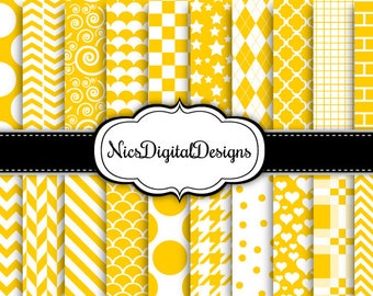 20 Digital Papers. Single Colour in Golden Yellow and White (5 no 4) for Personal Use and Small Commercial Use Scrapbooking