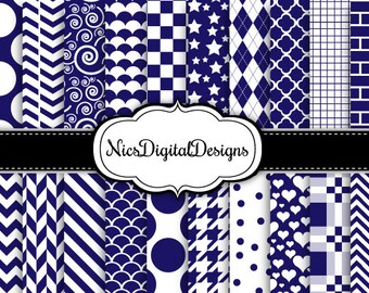 20 Digital Papers. Single Colour in Navy Blue and White (5 no 20) for Personal Use and Small Commercial Use Scrapbooking