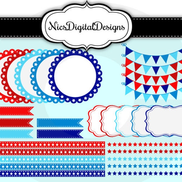 4th July Frame and Ribbon Set (11 no 4) for Personal Use and Small Commercial Use Scrapbooking