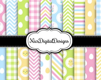 20 Digital Papers. Bunnies and Chicks for Easter (3G no 2) for Personal Use and Small Commercial Use Scrapbooking