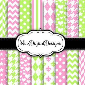 20 Digital Papers.  2 Tone Colours in Pink and Spring Green (9B no 5) for Personal Use and Small Commercial Use Scrapbooking