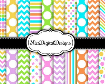 20 Digital Papers. 6 Tone Patterns in Pretty Colours 4 (10 no 4) for Personal Use and Small Commercial Use Scrapbooking